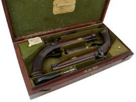 A CASED PAIR OF .650 CALIBRE PERCUSSION OFFICER'S PISTOLS BY COLLINS,