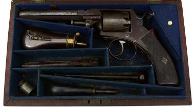 A CASED 54-BORE FIVE-SHOT WEBLEY SOLID FRAME PERCUSSION REVOLVER,