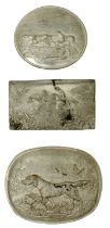 THREE SCARCE DIXON POWDER FLASK MEDALLIONS OR PLAQUES,