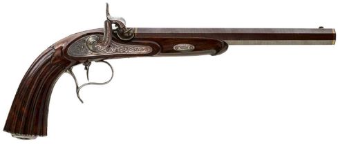 A 25-BORE PERCUSSION TARGET PISTOL BY BRECHT OF WEIMAR,