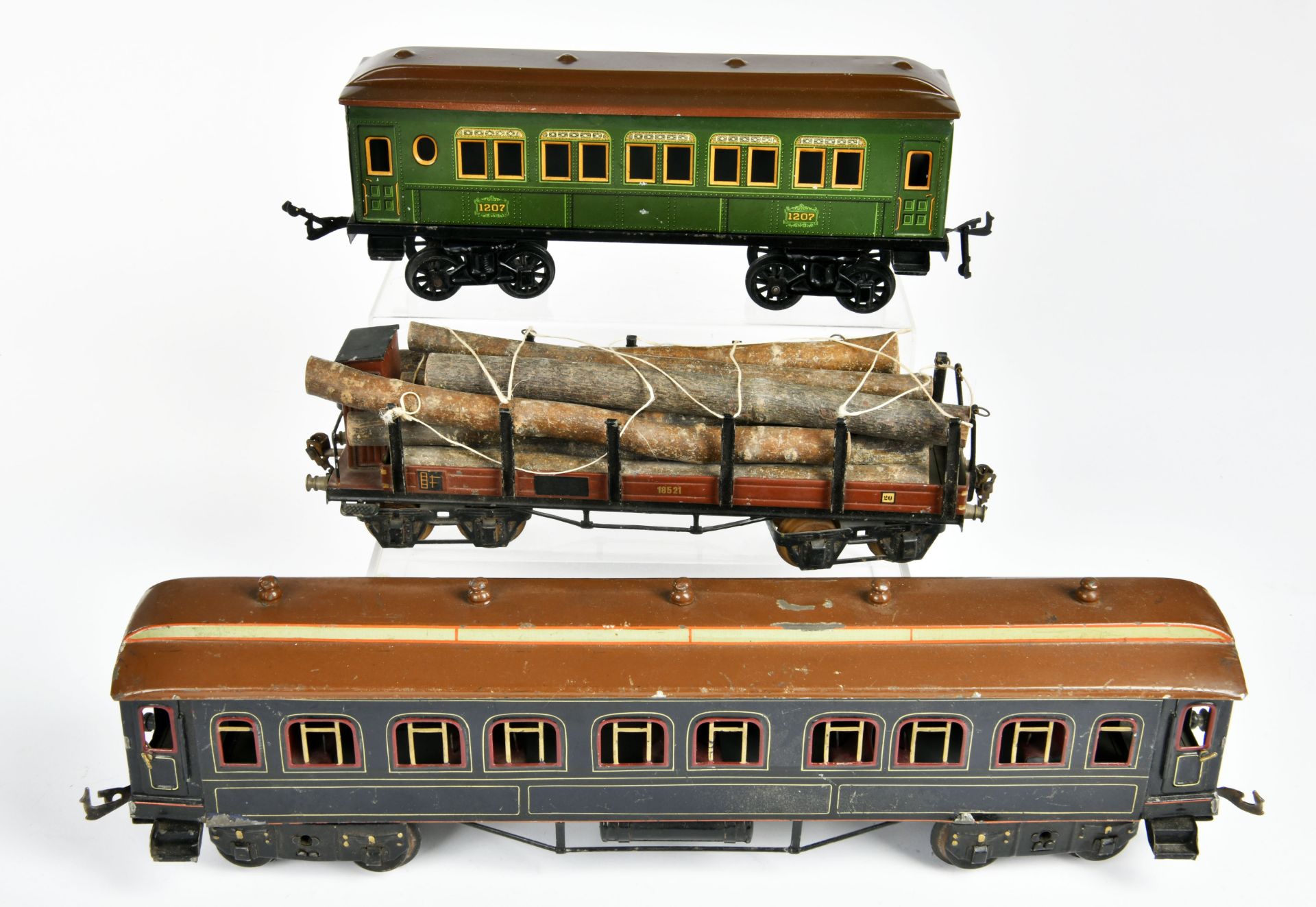 Märklin, Bing, 3 wagons, Germany pw, gauge 1, paint d., C 2