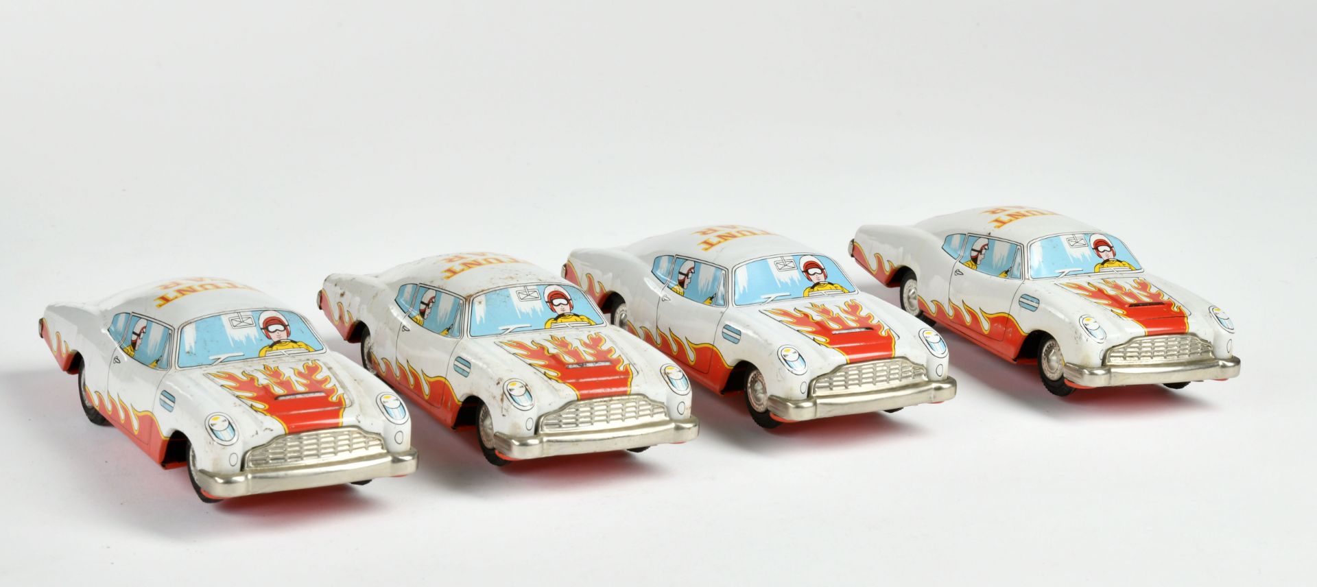 Daiya, 4x Stunt Car, Japan, 17 cm, tin, paint d., C 2-3