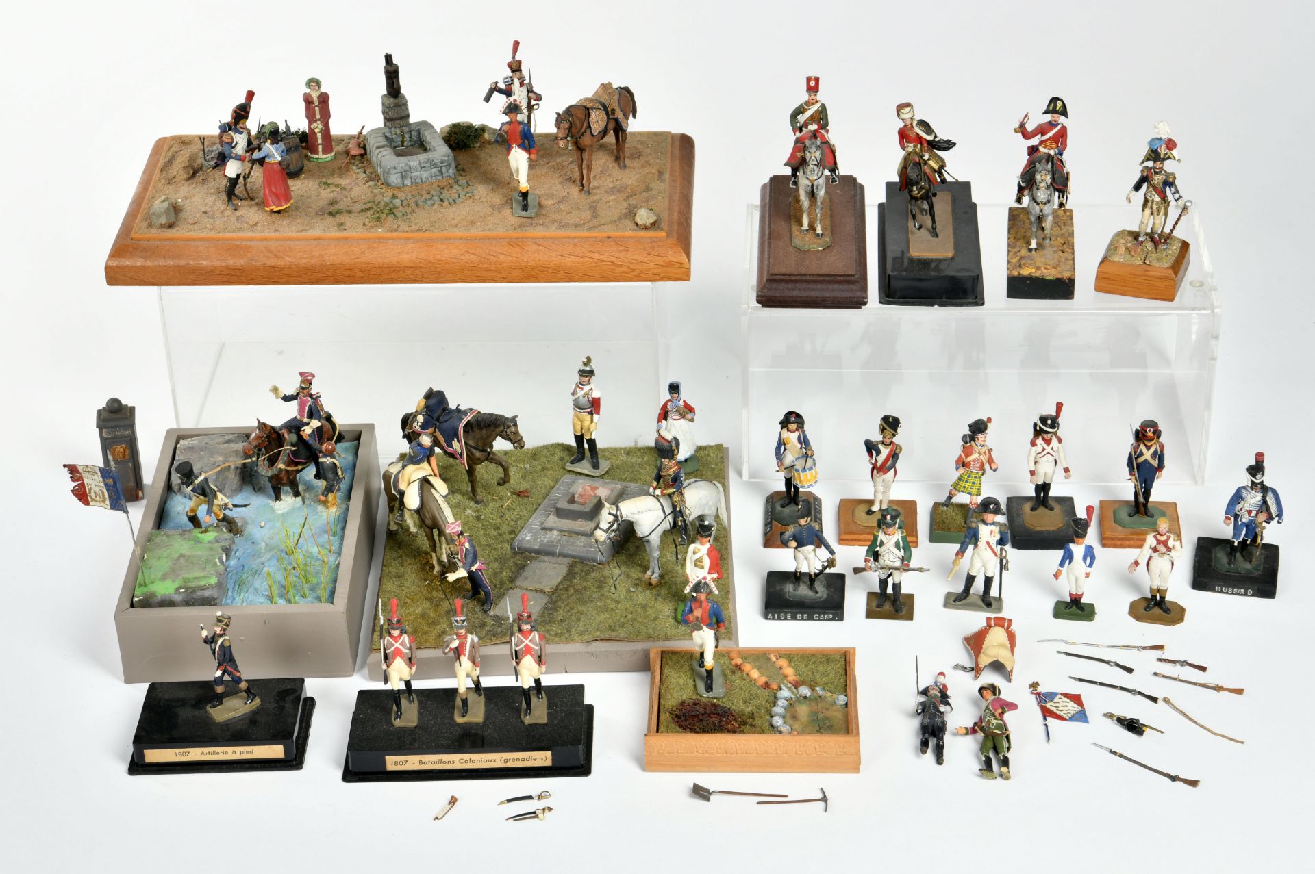 Bundle Waterloo diorama soldiers, pewter/wood, used, part. damaged, no shipping