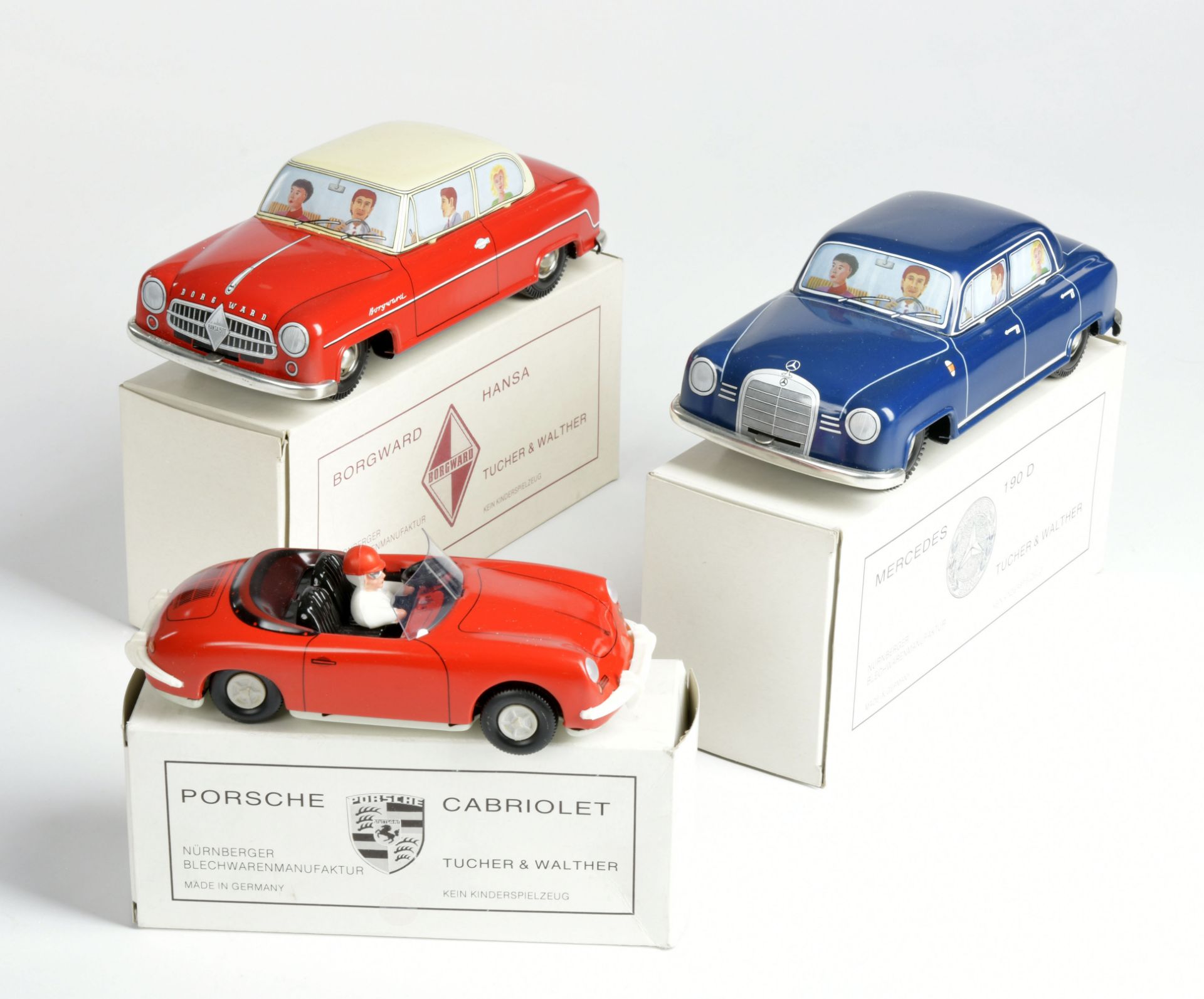 Tucher & Walther, Mercedes, Porsche + Borgward, W.-Germany, tin, box C 1, C 1/1-