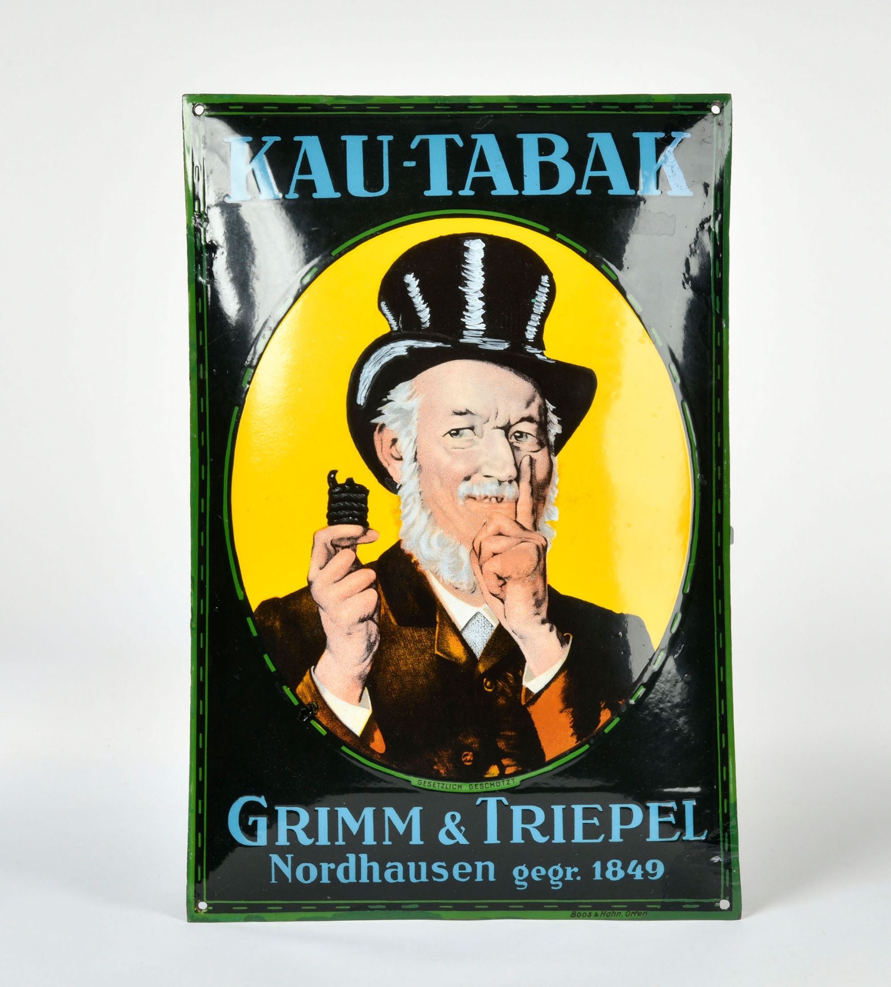 Grimm + Triebel, Emailleschild "Kautabak"