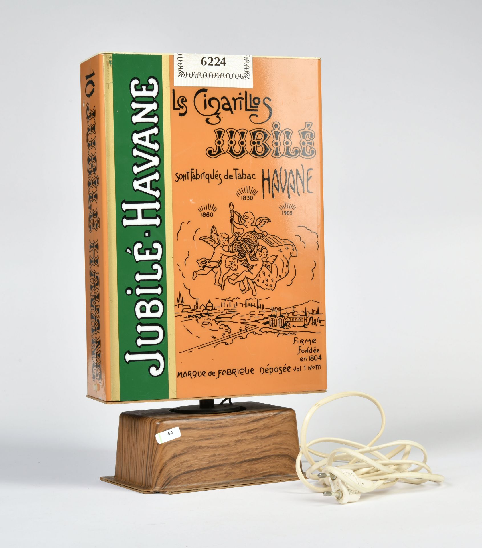 Jubile Havane, tobacco-display, 1970's, with illumination and drive, 1 edge of socle damaged,