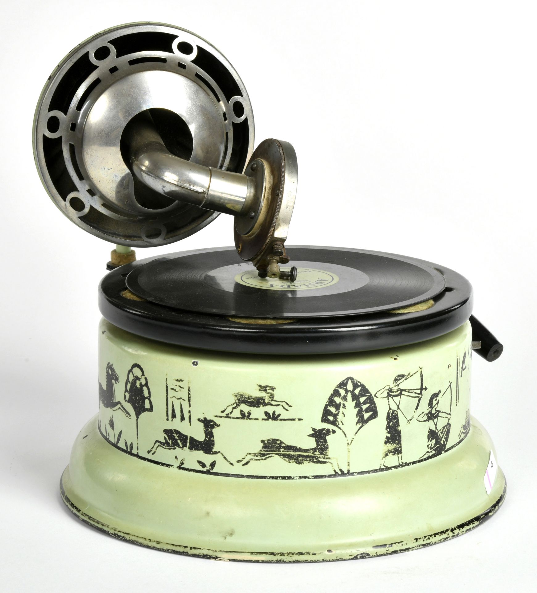 Kids gramophone with Egyptian motives, Germany pw, 22cm, funct. ok, min. paint d., C 2- - Image 2 of 2