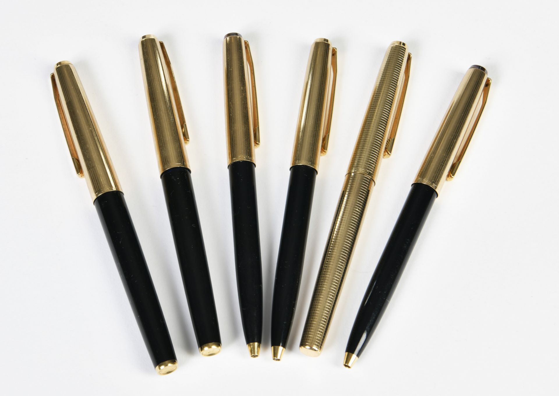 Pelikan, 3 fountain pens, 3 ball pens, gilded, gold nib, traces of use, please inspect