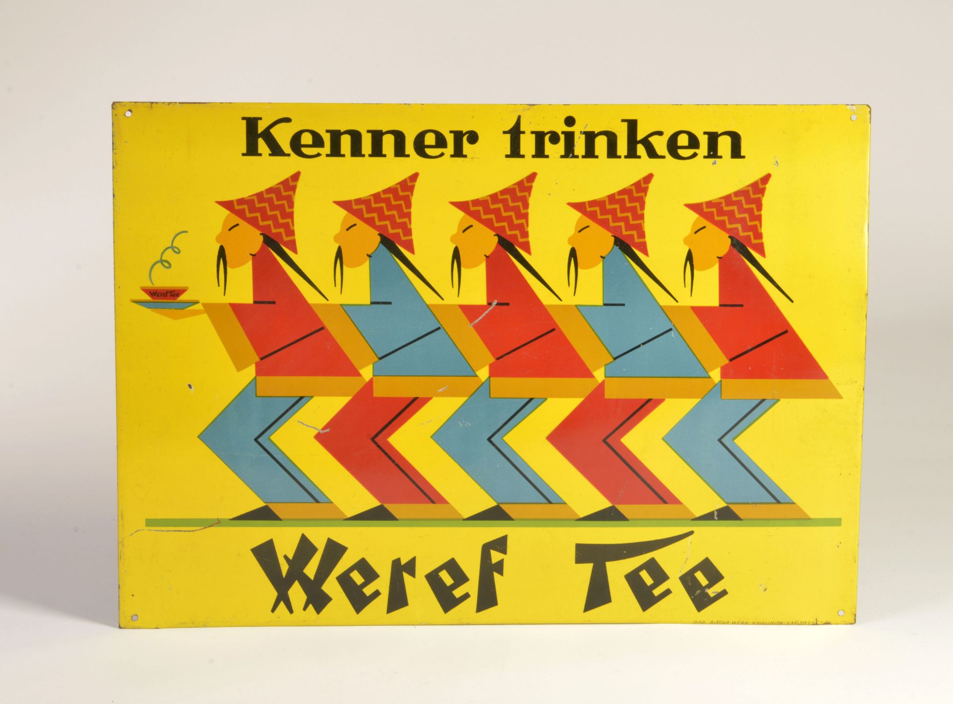 Kenner trinken Weref Tee, tin sign, around 1920, 51 x 36,5 cm, min. paint d., C 1-2