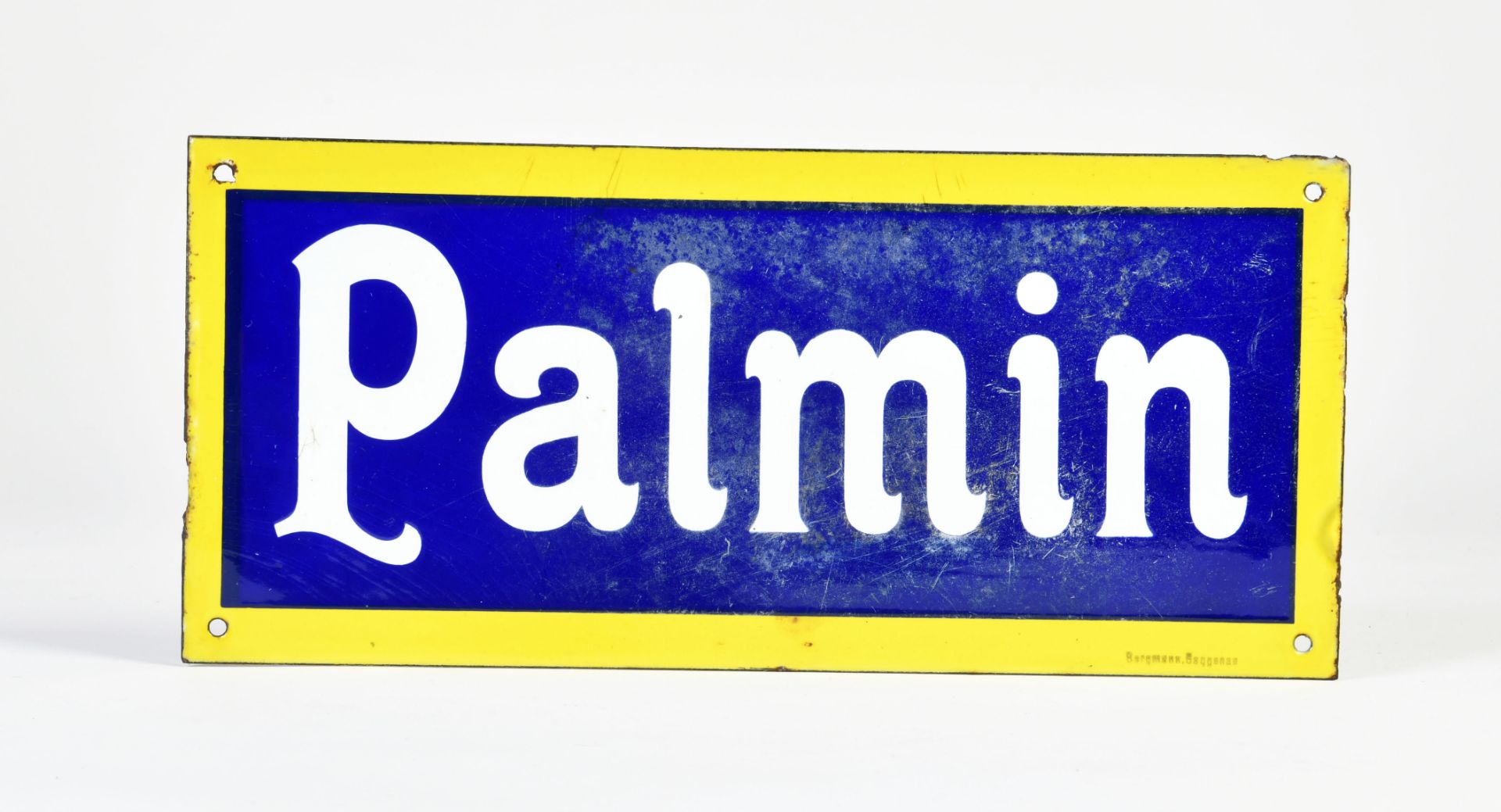 Palmin, enamel sign (Bergmann Gaggenau), 40x18cm, edge min. damaged, surface partly scratched