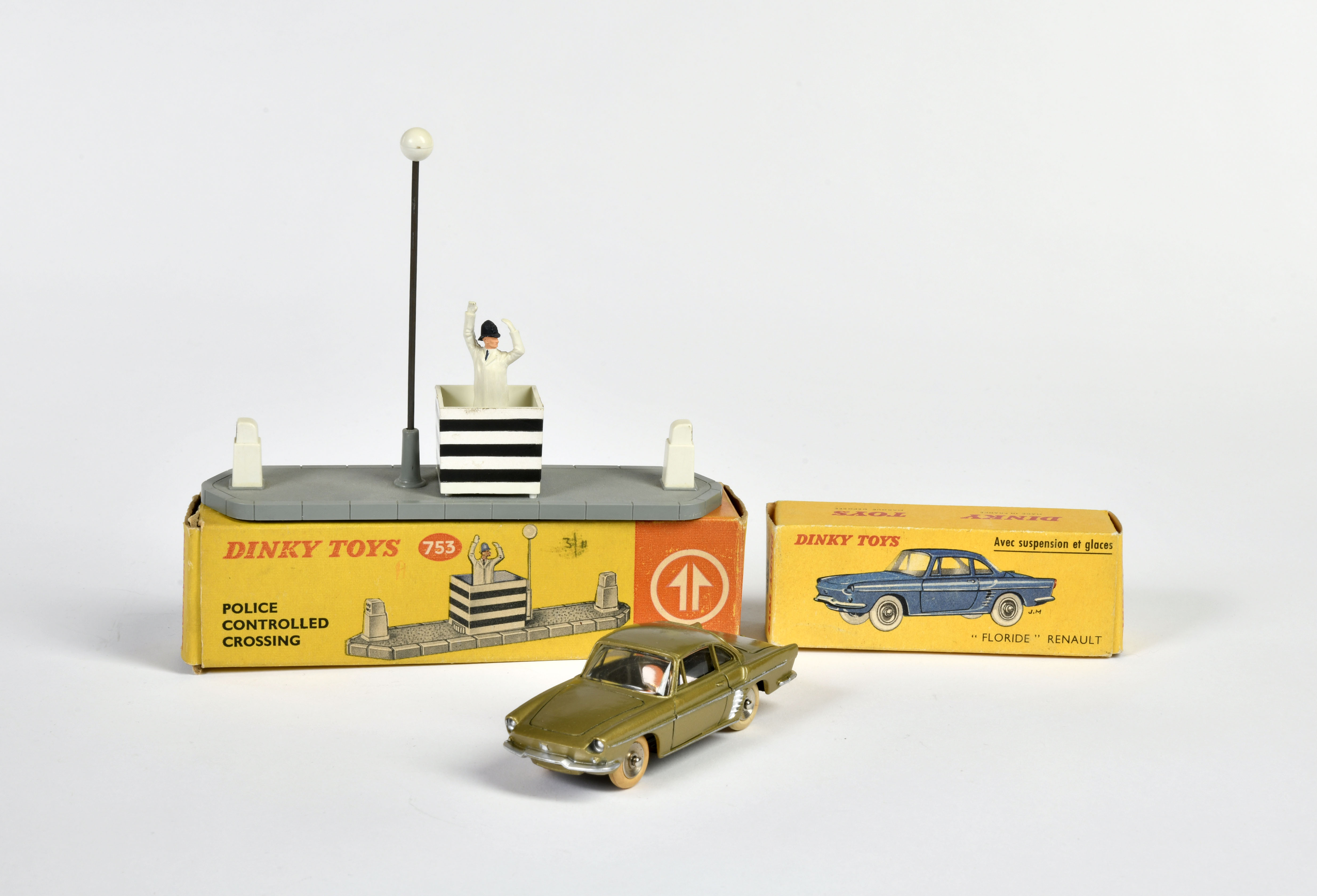 Dinky Toys, 543 Renault Floride + 753 Police Controlled Crossing, 1:43, box, min. paint d., C 1-2