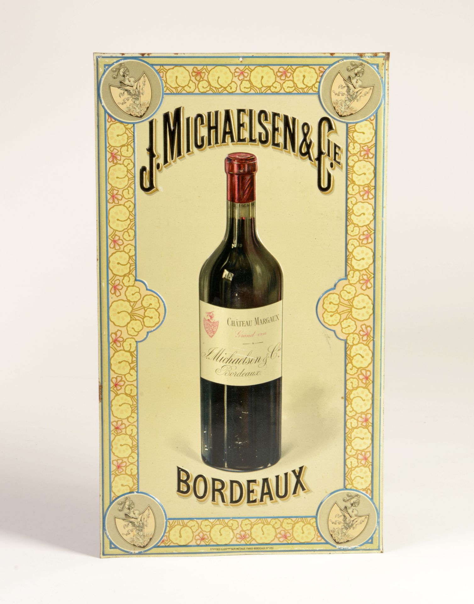 J. Michaelsen & Cie Chateau Margaux, tin sign, France around 1910, 28x49cm, C 1