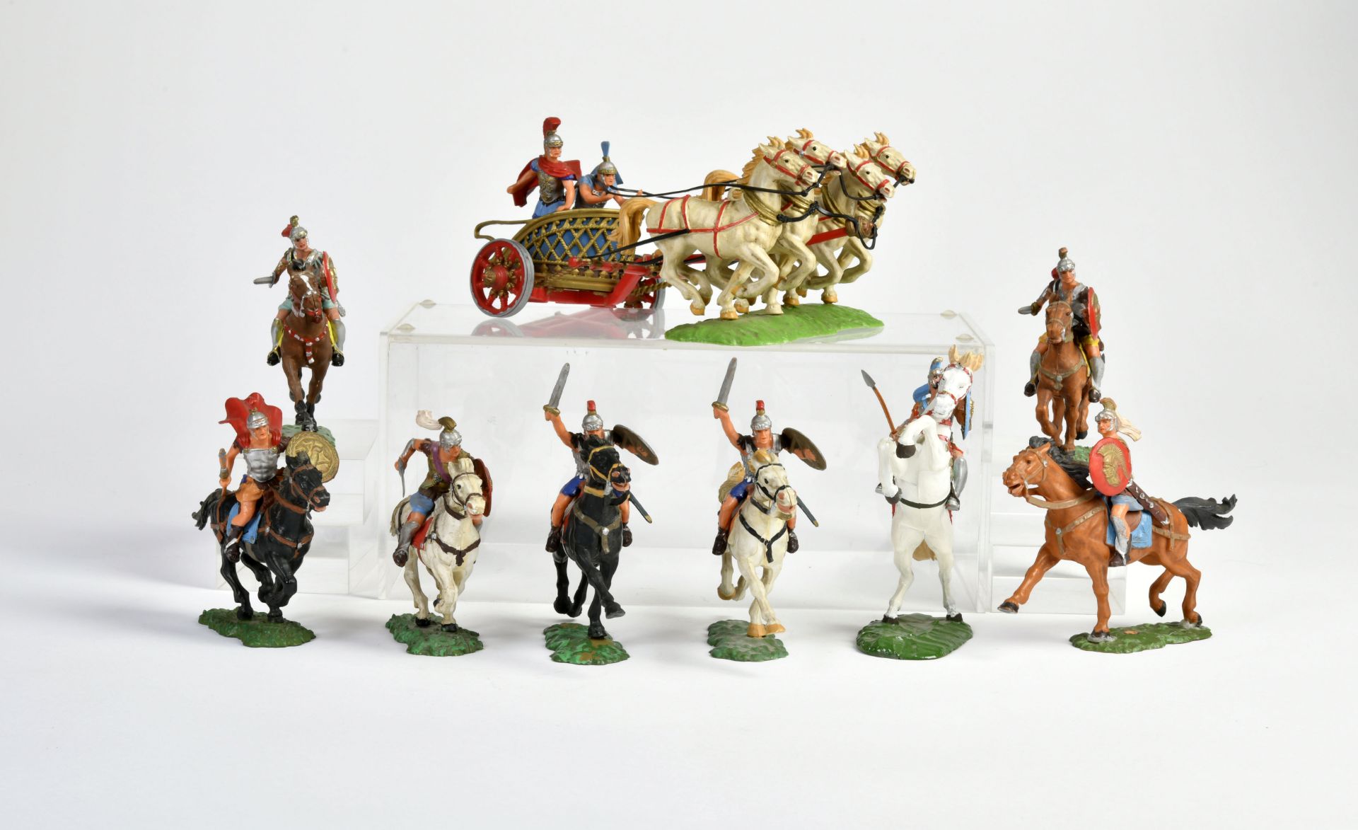 Elastolin, 8 Romans on horse und Quadriga, W.-Germany, 7cm, plastic, mostly good