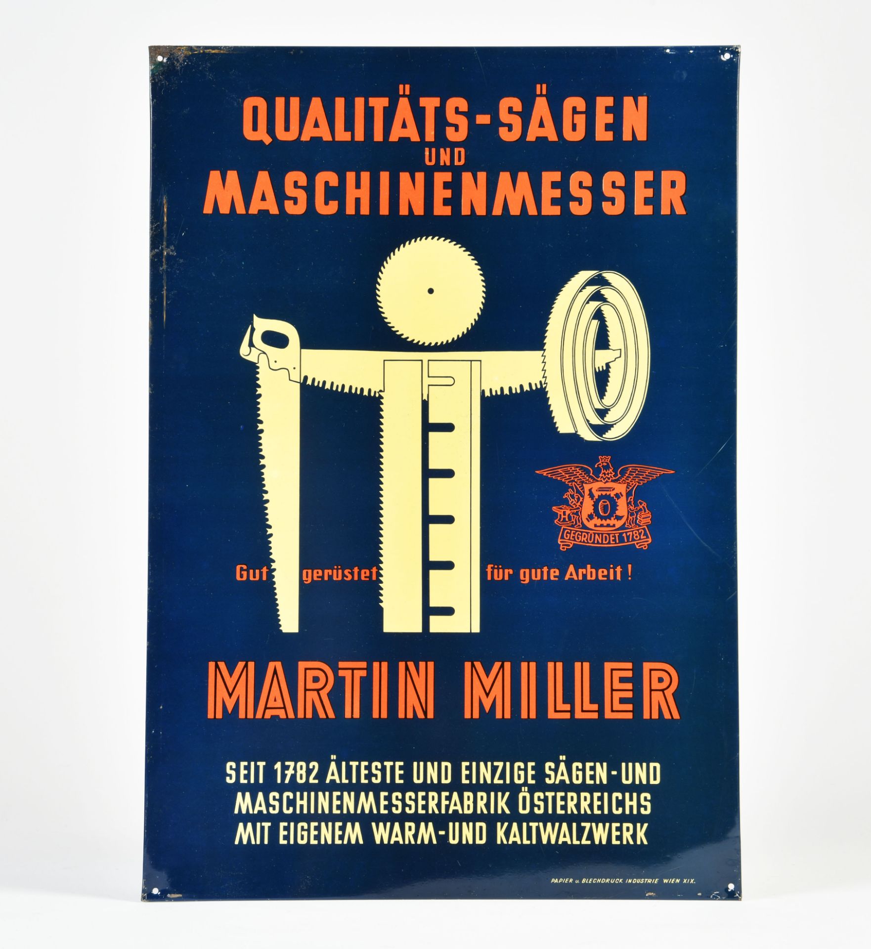 Miller Qualitäts-Sägen, tin sign, Austria, 34x49cm, C 1-