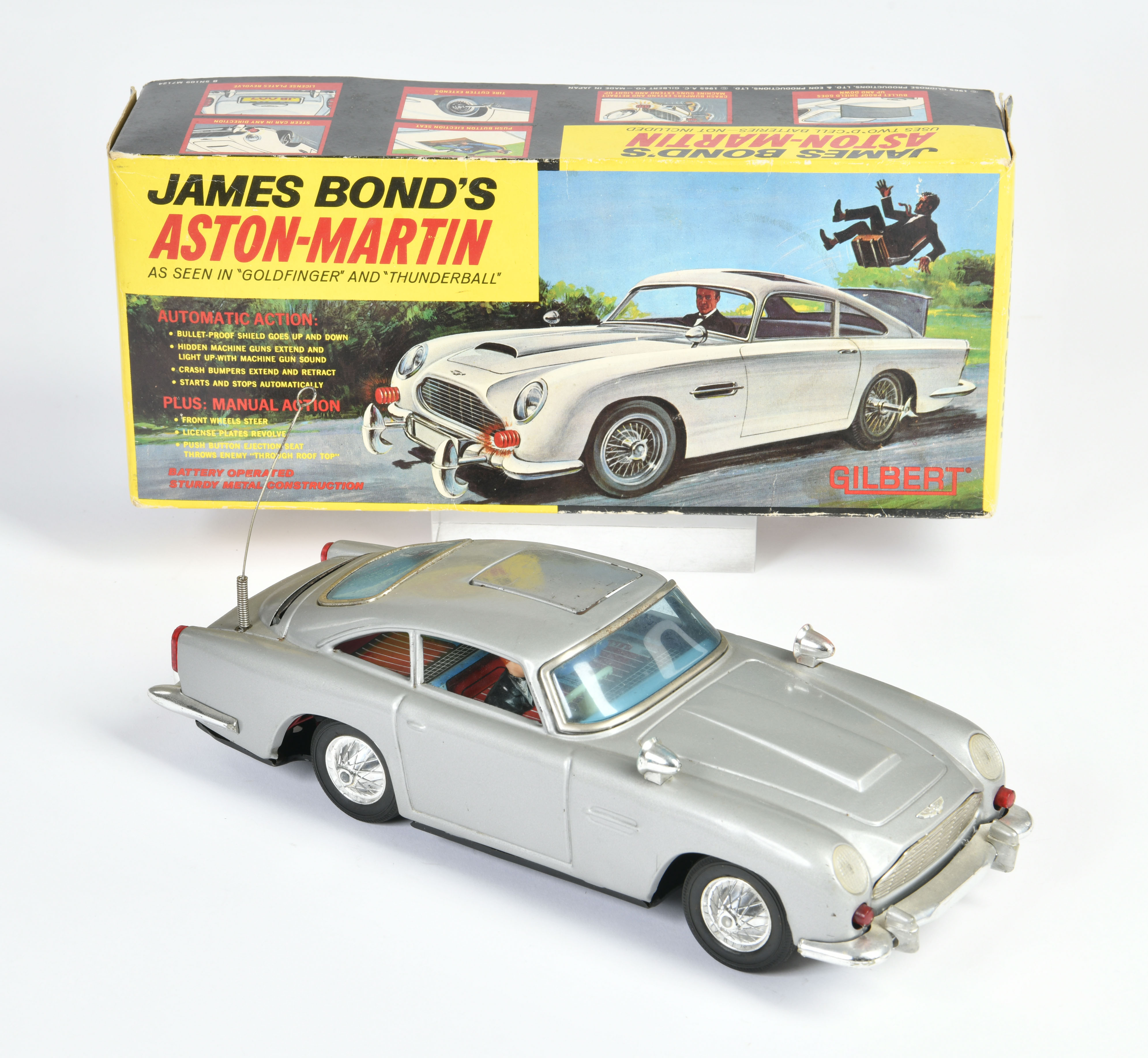 Gilbert, James Bond Aston Martin, Japan, 28 cm, tin, function ok, min. paint d., box C 2, C 2-3