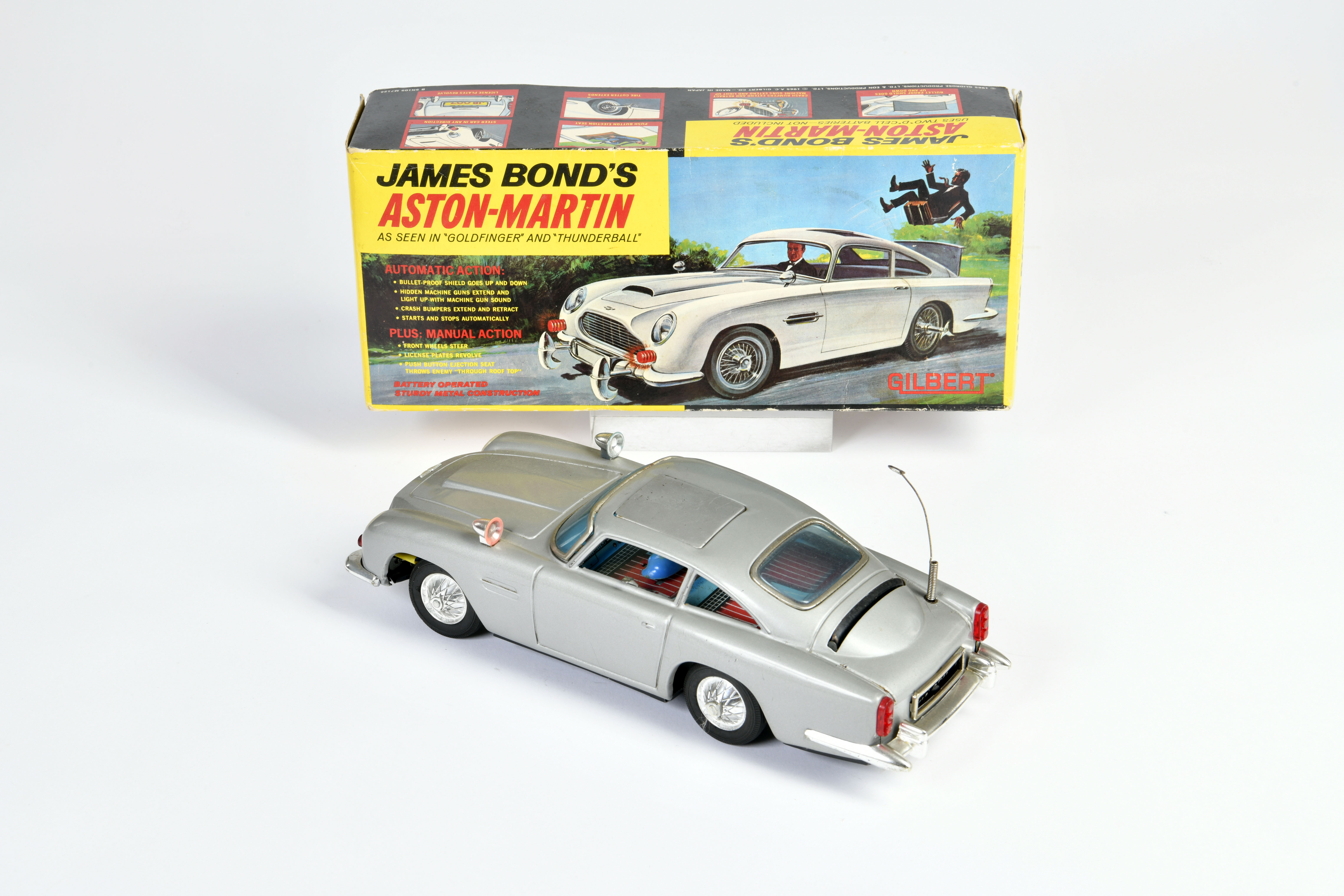 Gilbert, James Bond Aston Martin, Japan, 28 cm, tin, function ok, min. paint d., box C 2, C 2-3 - Image 2 of 3