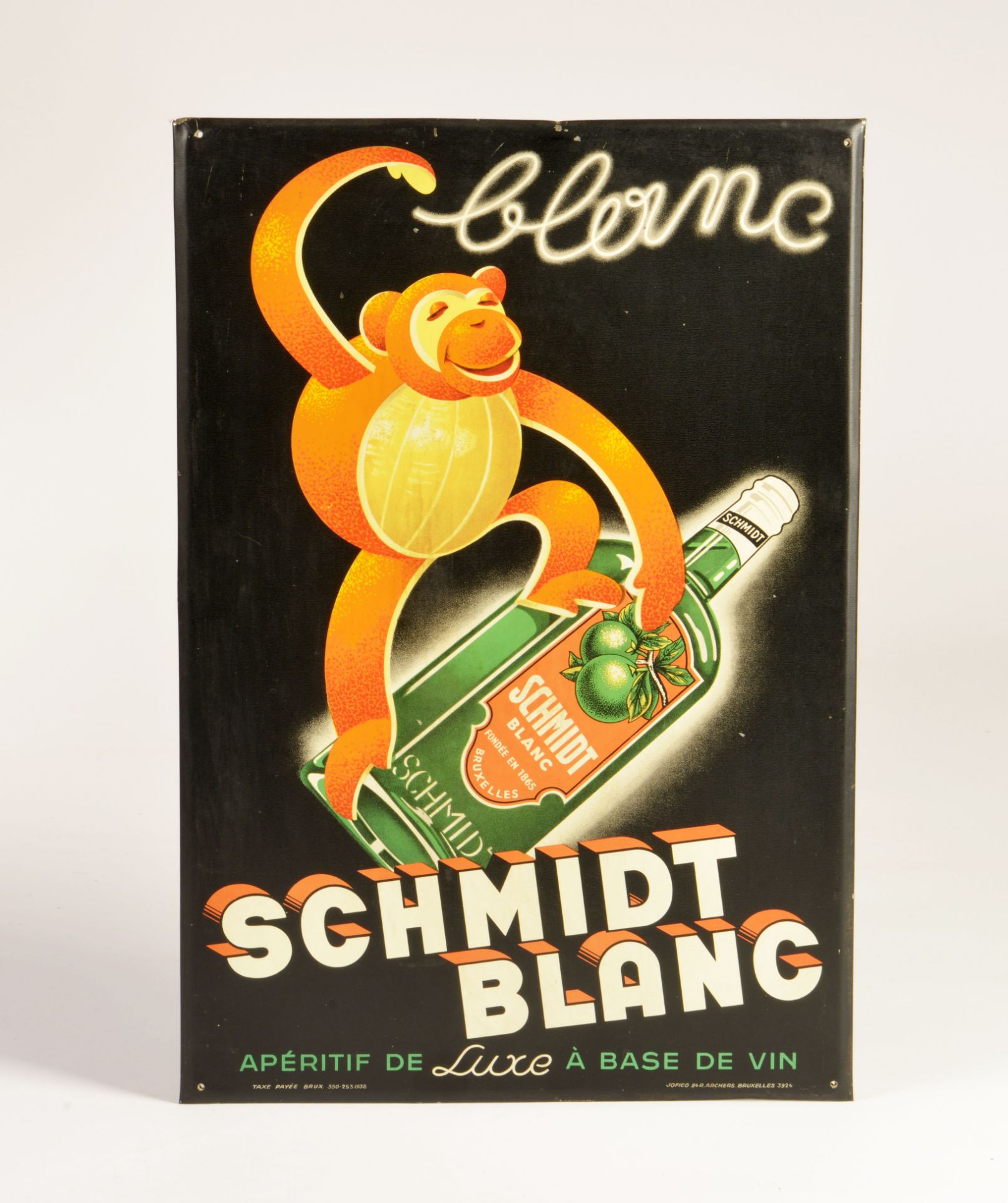 Schmidt Blanc, tin sign, Jofico Bruxelles Belgium, 1939, 34 x 49 cm, C 1