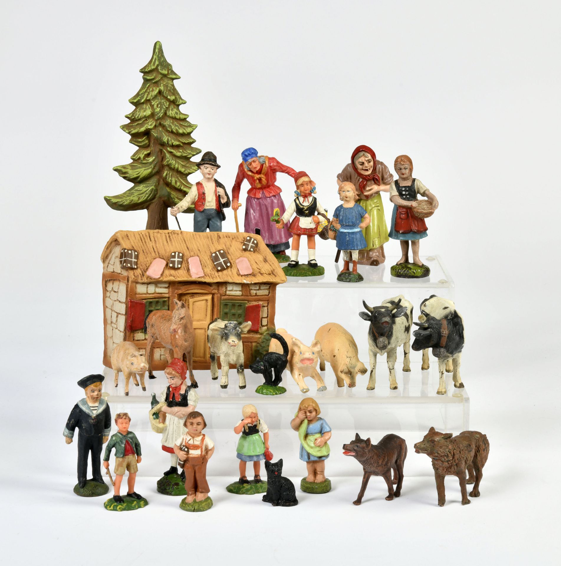 Elastolin a.o., bundle fairy tale figures, animals a.o., plastic + composite, various