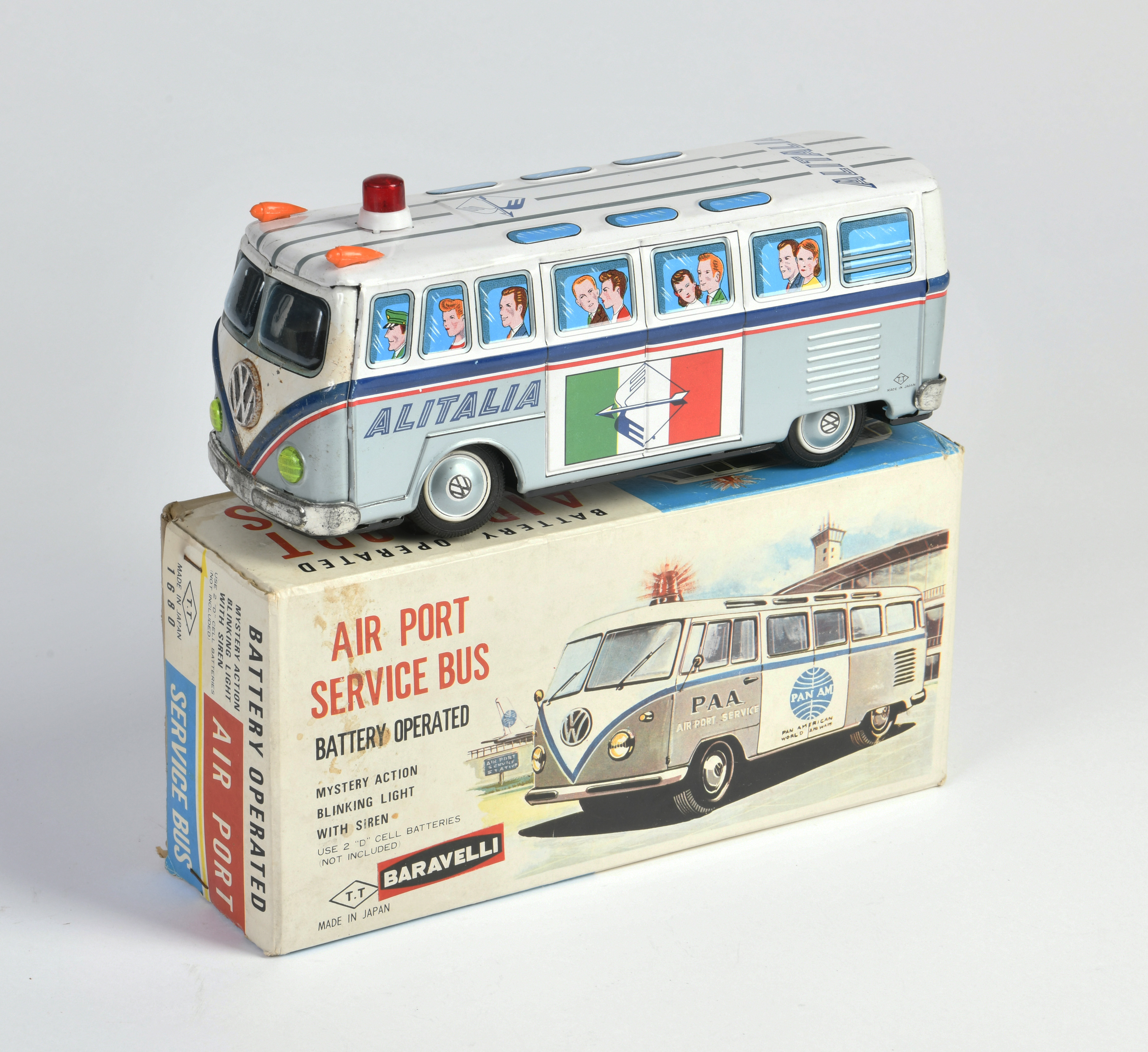 TT, VW Bus "ALITALIA", Japan, 24 cm, tin, paint d. in the front, box C 2, otherwise good