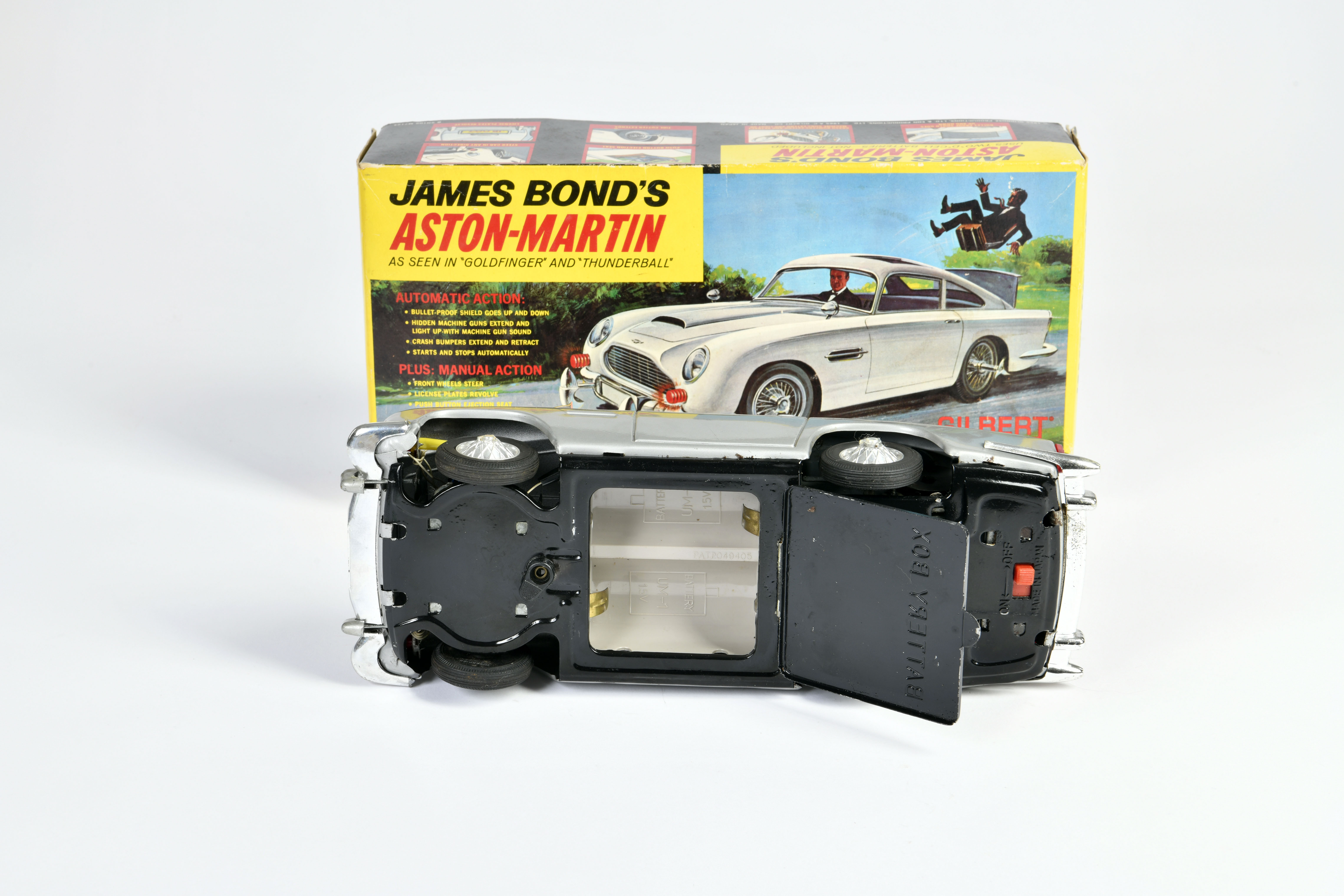 Gilbert, James Bond Aston Martin, Japan, 28 cm, tin, function ok, min. paint d., box C 2, C 2-3 - Image 3 of 3