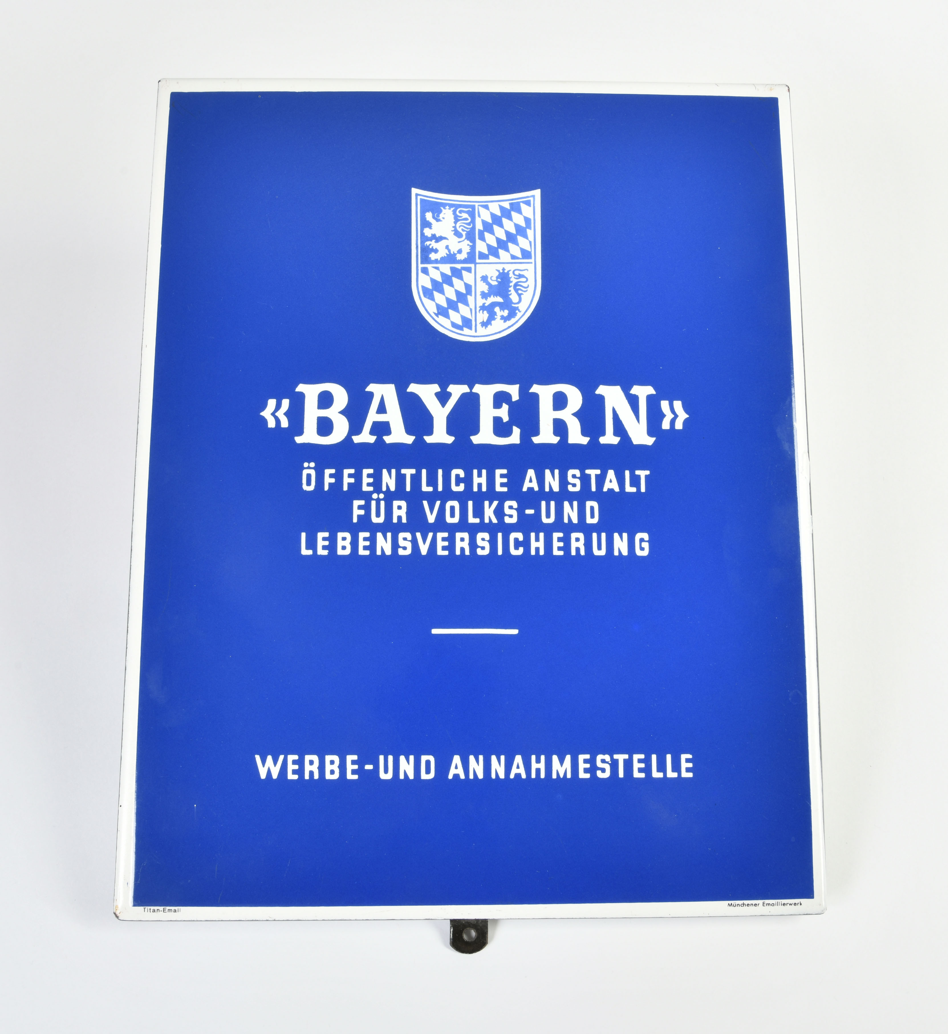 Bayern Versicherungen, enamel sign, 50s, 42x33cm, folded, titan enamel from Munich enamel factory