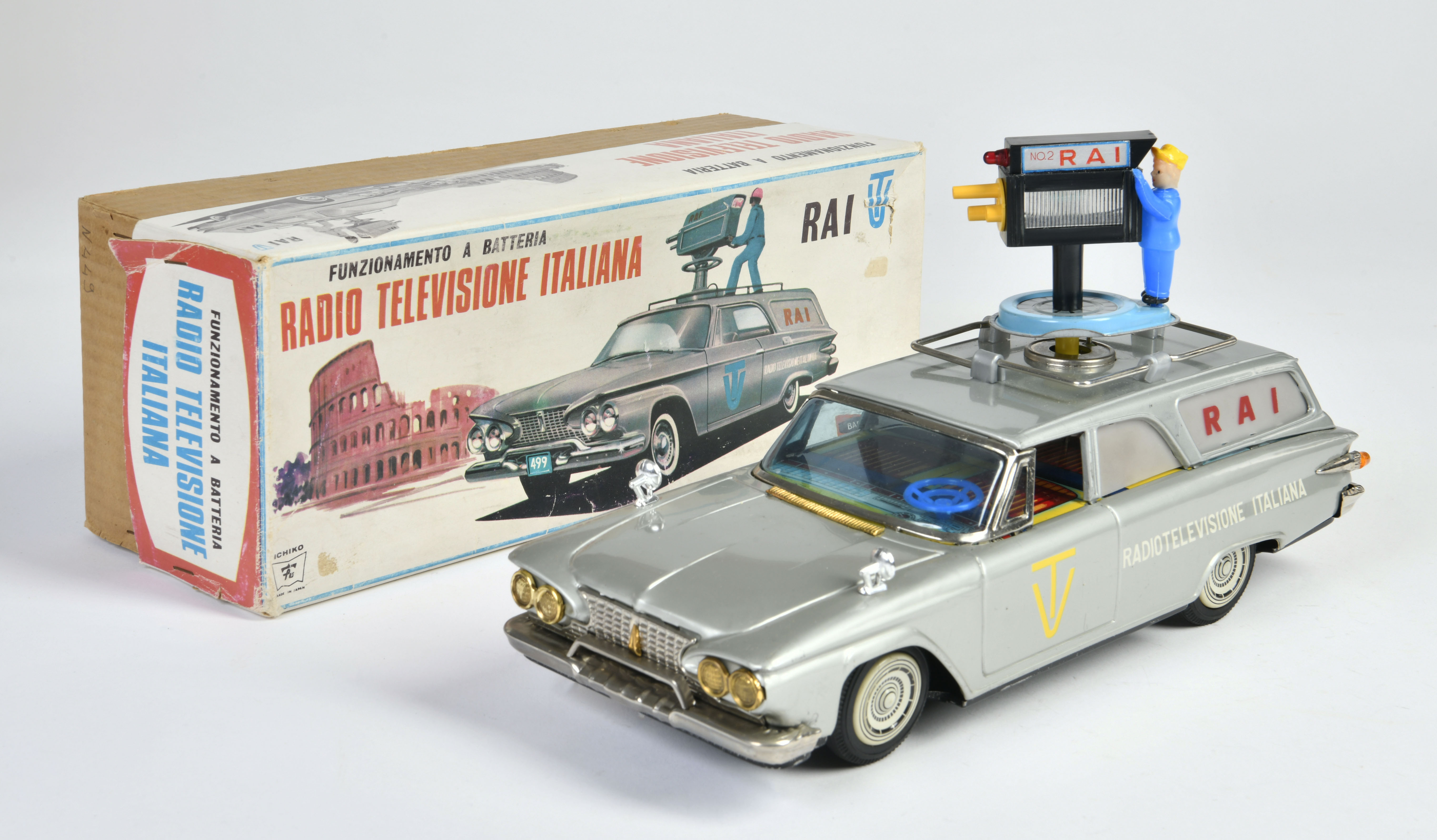 Ichiko, Italiana Television Car, Japan, 31 cm, tin, drive ok, for italian market, min. paint d., box