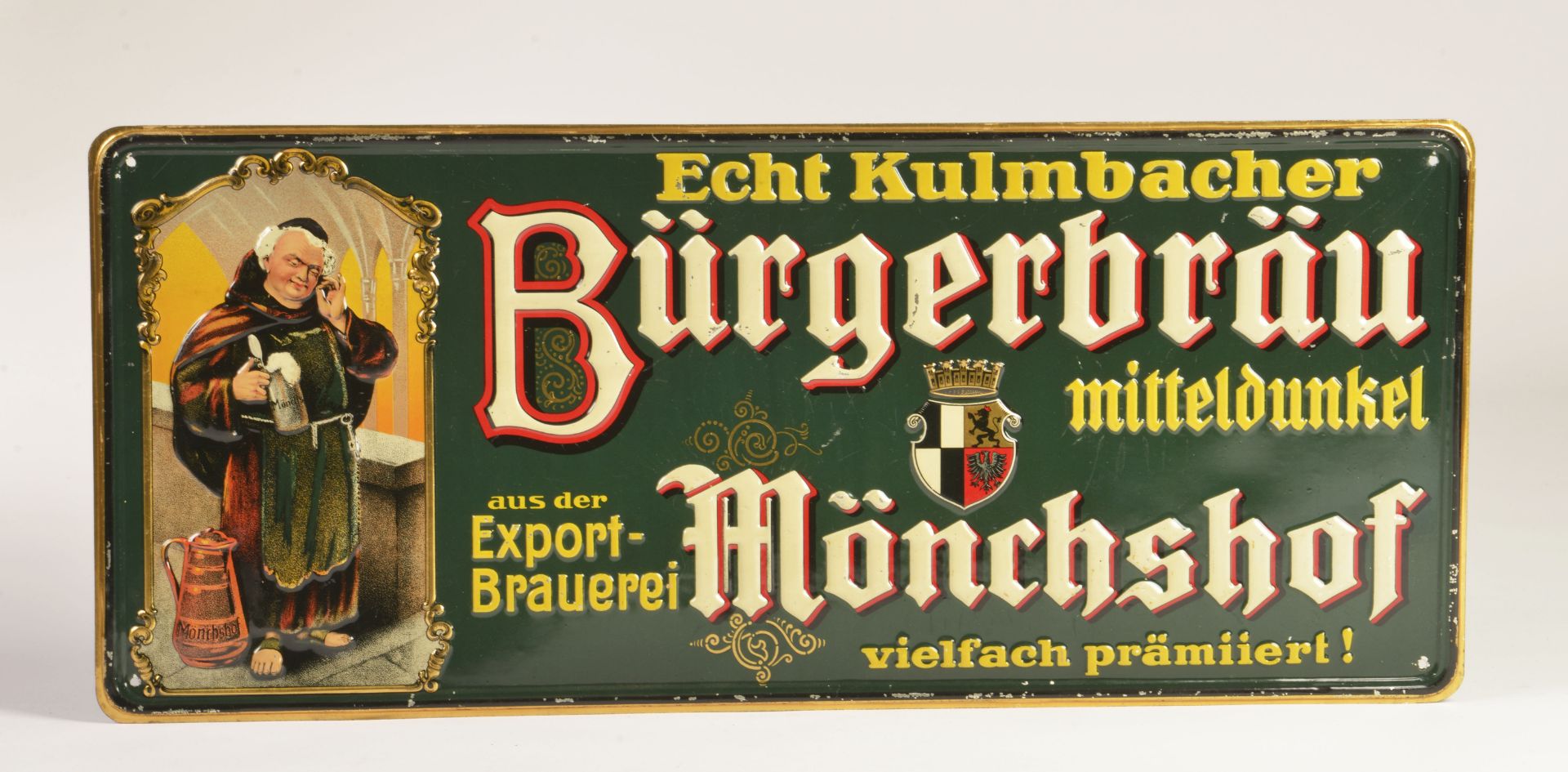 Kulmbacher Bürgerbräu, tin sign, around 1920, 26 x 60 cm, paint d., C 2+
