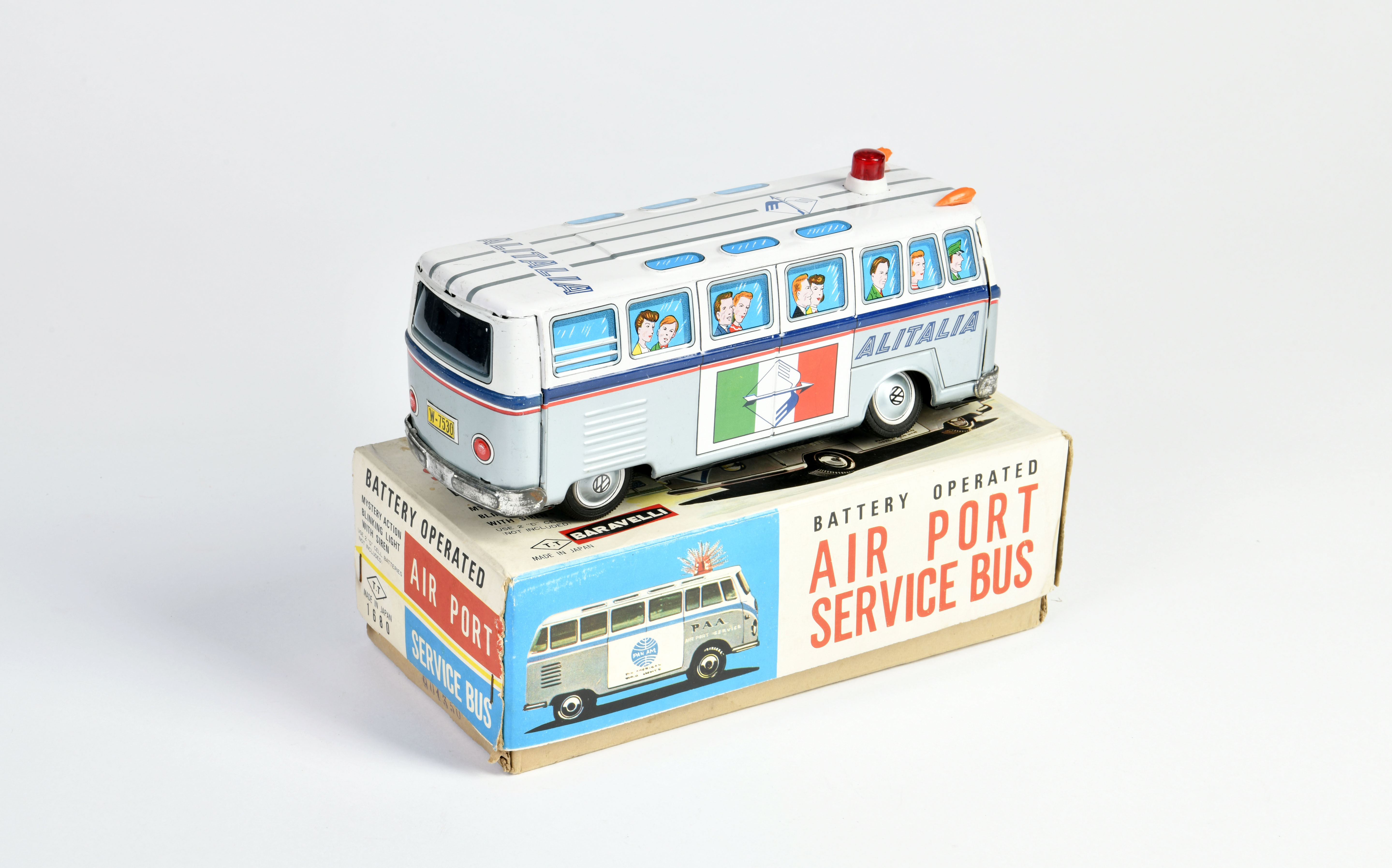 TT, VW Bus "ALITALIA", Japan, 24 cm, tin, paint d. in the front, box C 2, otherwise good - Image 2 of 3