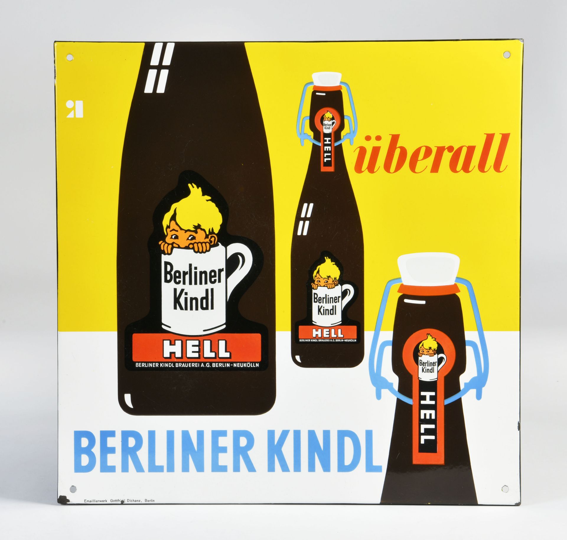 Enamel sign, "Berliner Kindl", 48x48cm, folded, enamel factory Gottfried Dichanz, very good