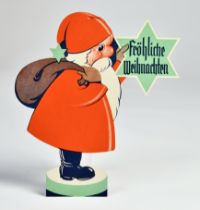 Nikolaus mit Werbung "Fröhliche Weihnachten - Elektro-Gerät"