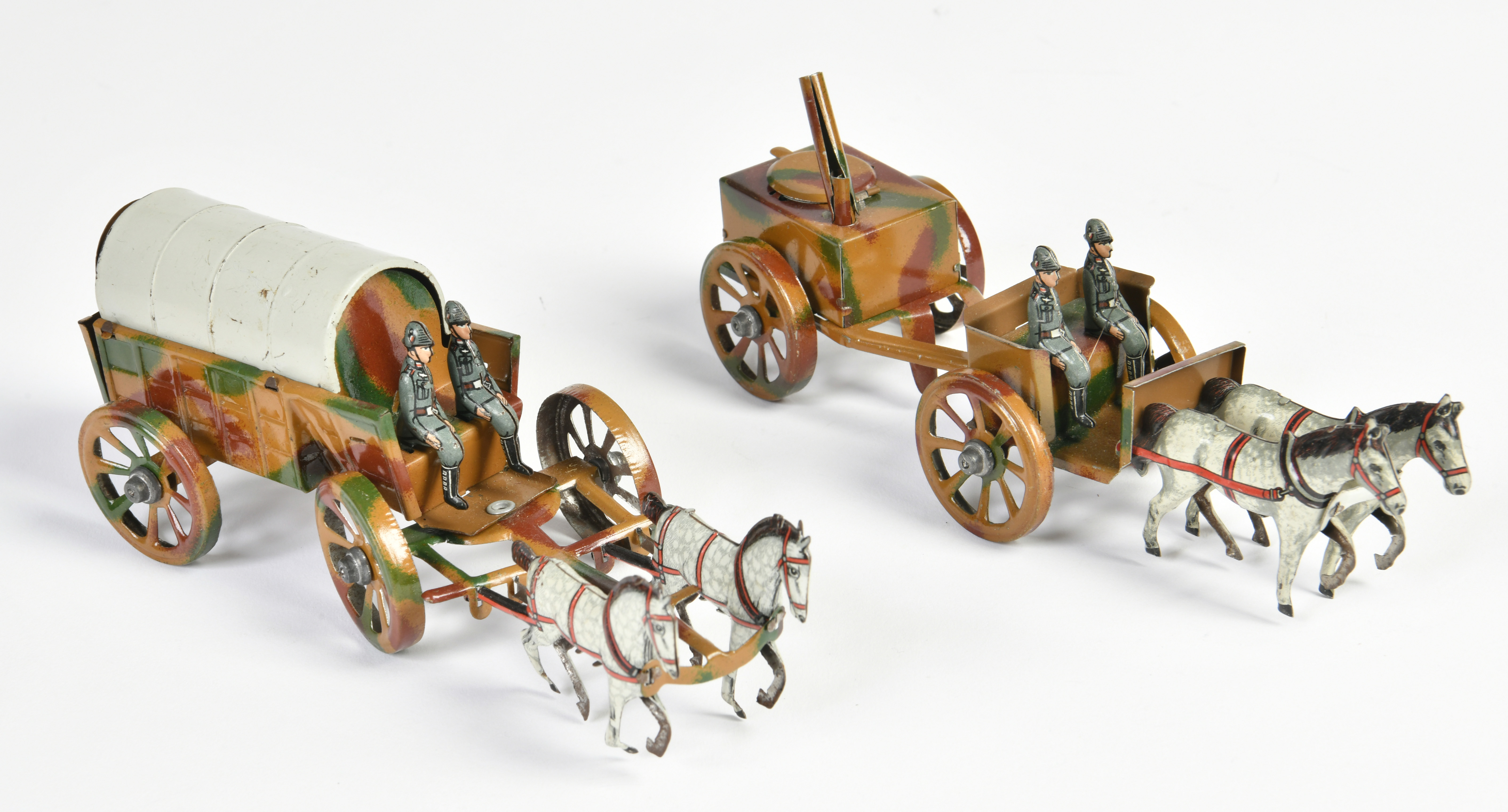 Fischer, Penny Toy military carriage & carriage with field kitchen, Germany pw, 17 cm, tin, min.