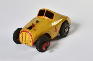 Arnold prototype, yellow racing car no. 4, 12 cm, electric drive, car has probably been lead by