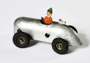 Arnold prototype, silver racing car, 11 cm, cw checked, while driving dog`s head is appearing in the