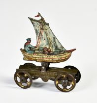 Penny Toy boat with sailor, Germany pw, 8 cm, tin, paint d., C 3