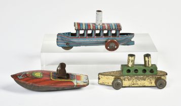 3 Penny Toy ships, 7-9 cm, tin, paint d., C 2-3