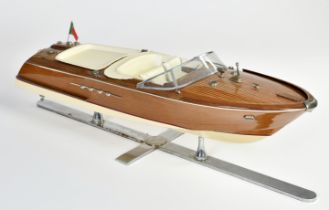 Riva model boat, wood, mixed condition, 65 cm, on sockle, C 2