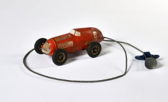 Arnold prototype, red racing car no. 6, 14 cm, front wheels manually adjustable, drive by pushing