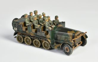 Tippco, half-track vehicle, Germany pw, 22 cm, tin, cw ok, mimicry, metal tracks, with 9 figures,
