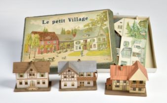 Construction set, houses a.o., wood, paper, 13-35 cm, not checked, traces of age