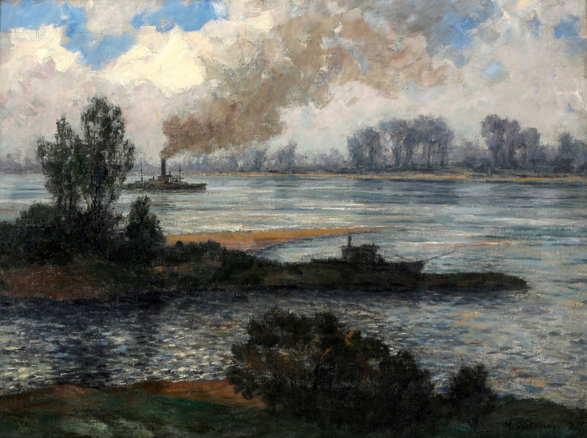 Hermann Hellbusch (1879-1967) Der Rhein bei Düsseldorf, the Rhine near Duesseldorf,