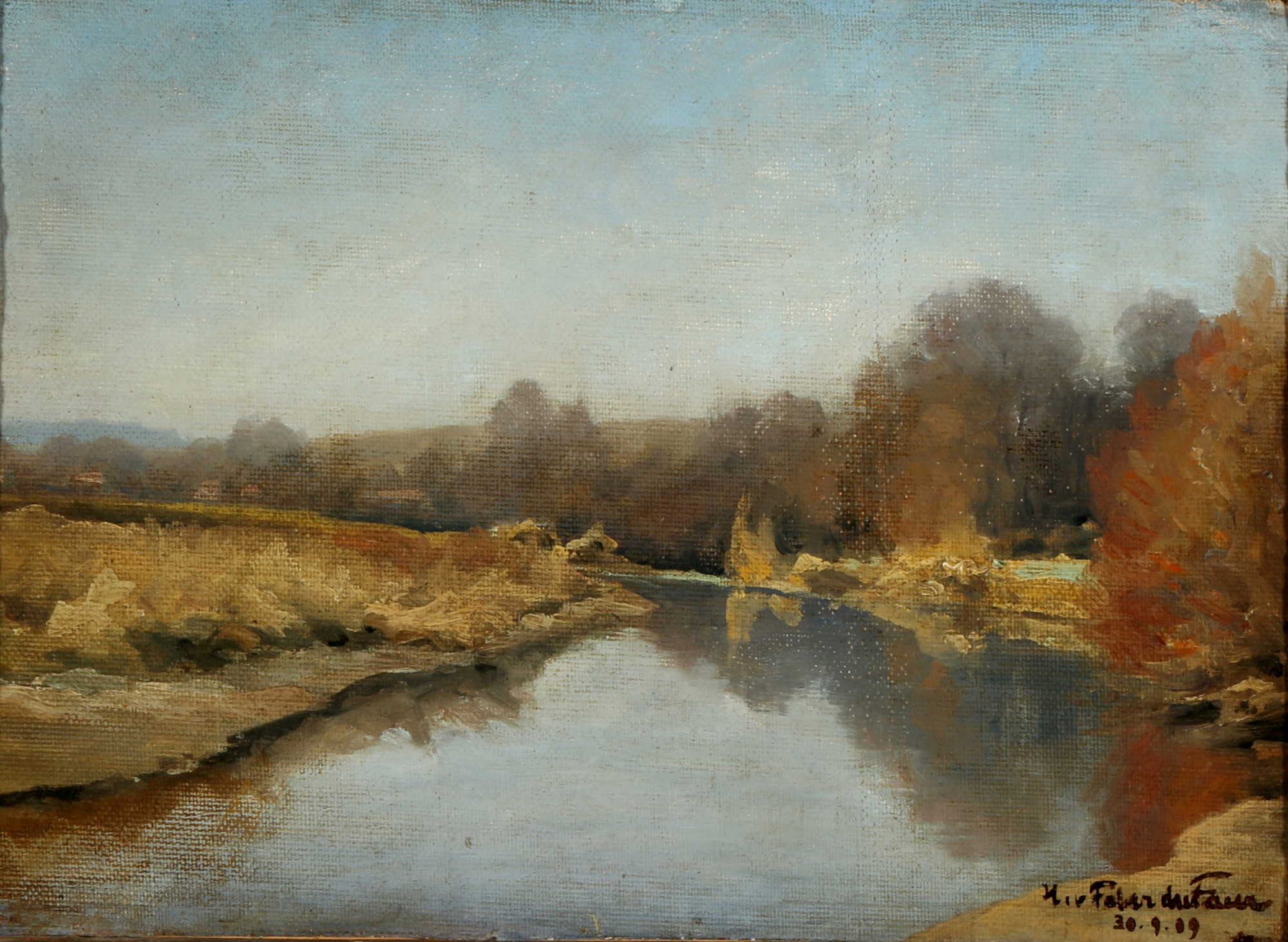 Hans von Faber du Faur (1863-1940) autumnal river section, herbstliche Flusspartie,