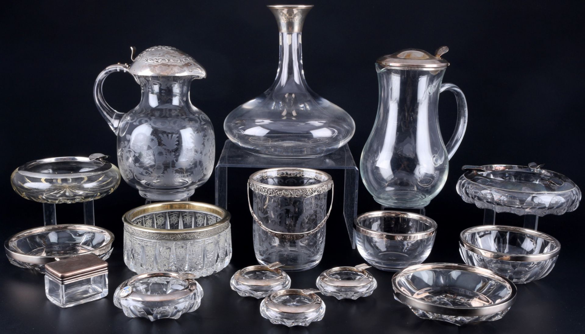 830 - 925 sterling silver decorative lot, including pot, bowls and ashtrays, Silber 16-teiliges Konv
