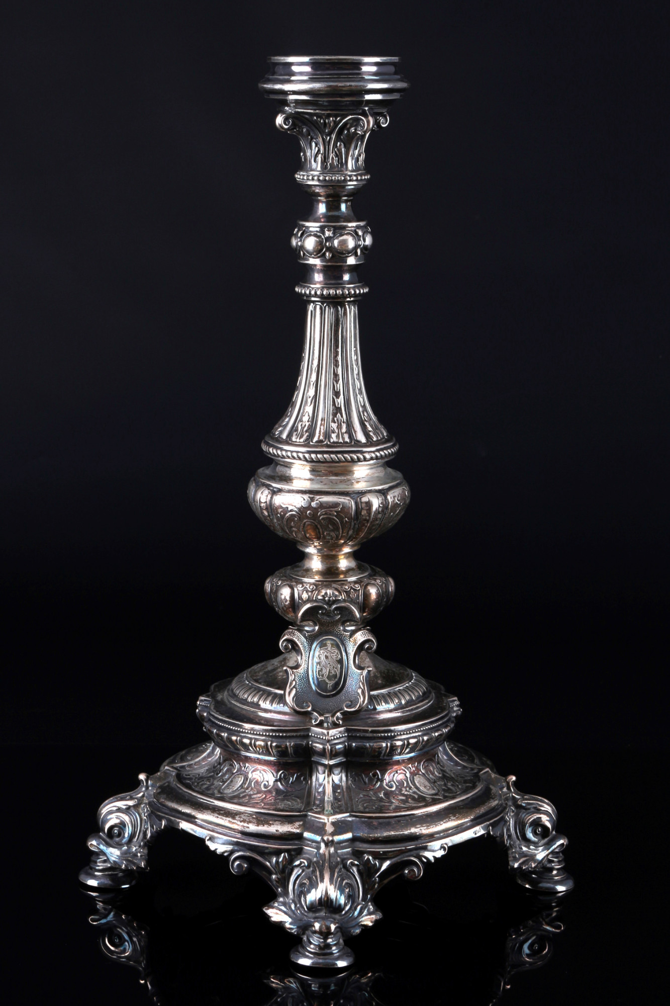 750 silver pair of large candlesticks 19th century, großes Paar Silber Kerzenständer 19. Jahrhundert - Image 2 of 6