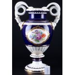 Meissen Blumenbukett XXL Schlangenhenkelvase kobaltblau H 48,5 cm, huge snake handle vase,