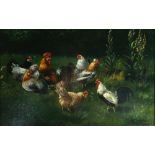 Alfred Schönian (1856-1936) Hühnerschar auf einer Wiese, group of chickens on meadow,