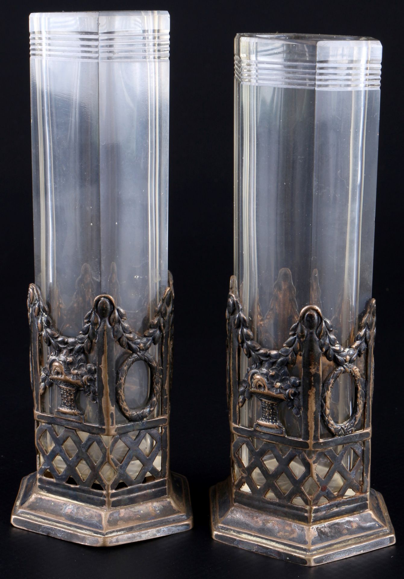 800 - 925 Silber 7-teiliges Konvolut, Kannen, Vasen, Gläser und Karaffe, decorative silver lot, - Bild 5 aus 6