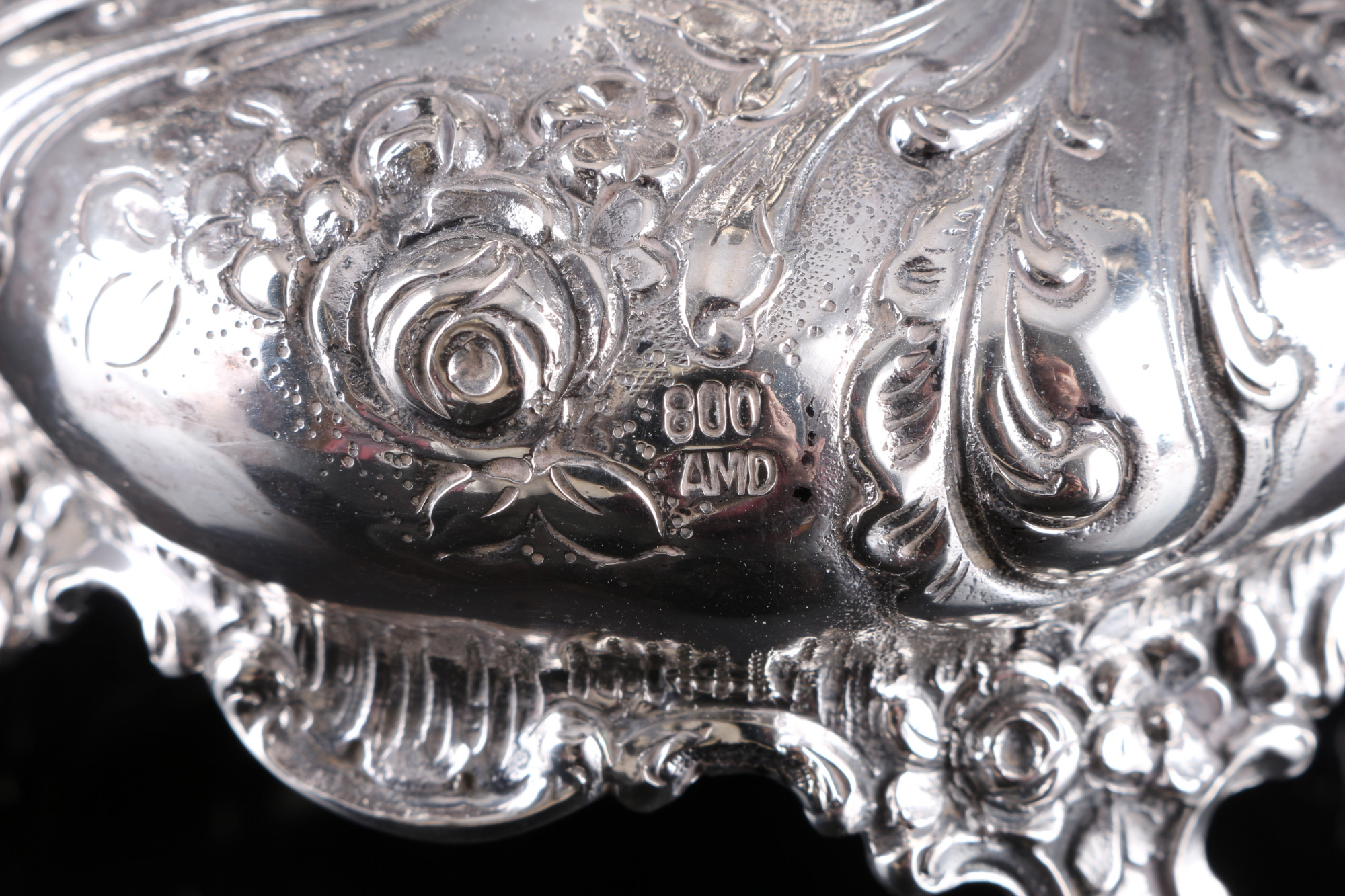 800 silver 2 candelabras with roses, 3-lights, Silber Kerzenständer, - Image 5 of 6