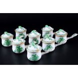 Herend Apponyi Vert 8 Schokoladentassen, lidded chocolate cups,