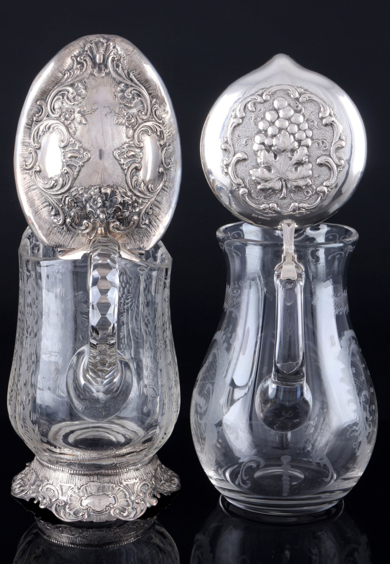 800 silver 2 crystal carafes, Kristallkaraffen, - Image 4 of 5