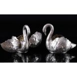 Schleissner & Söhne Hanau 830 Silber 2 große Tafelschmuck Schwäne, silver pair of swans bowls,